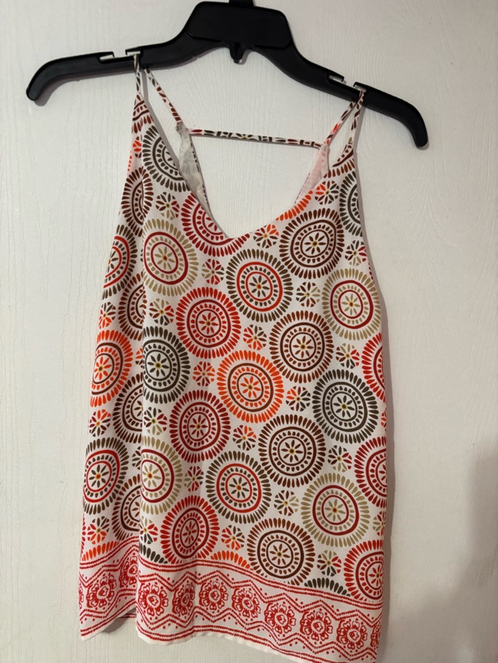 LOFT Cream Tank Top with Orange and Brown Medallion Print